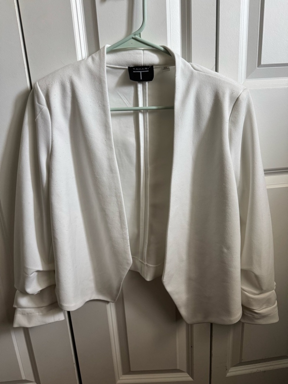 Tahari White Open-Front Draped Cropped Blazer